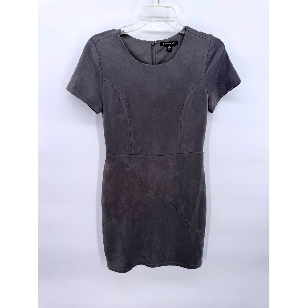 41 Hawthorn Sheath Dress Medium Petite Gray Faux Suede Short Sleeve‎ Career